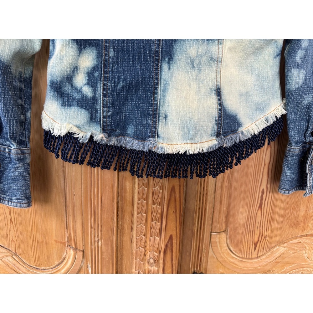 Upcycled Butterfly Jean Jacket | Bleached Fringe Denim | Size S - Picture 9 of 11
